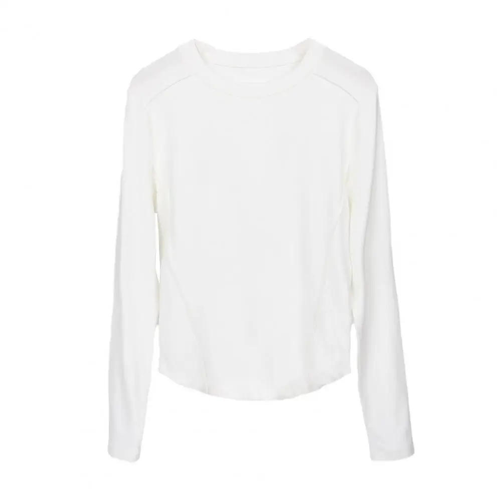 Viscose Long Sleeve Top Elastic Base Shirt Women’s Long Sleeve Base Shirt Soft Elastic Pullover Top Solid Color Round Neck