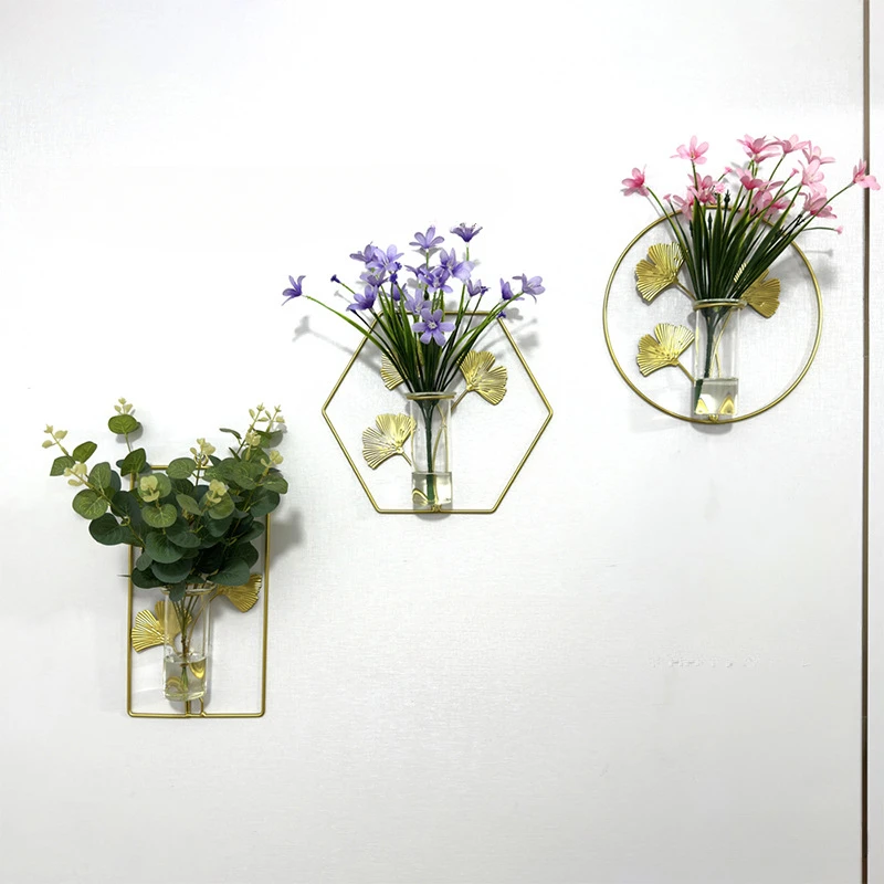 

Creative wall decoration vase glass flower arrangement pendant wrought iron room background decoration