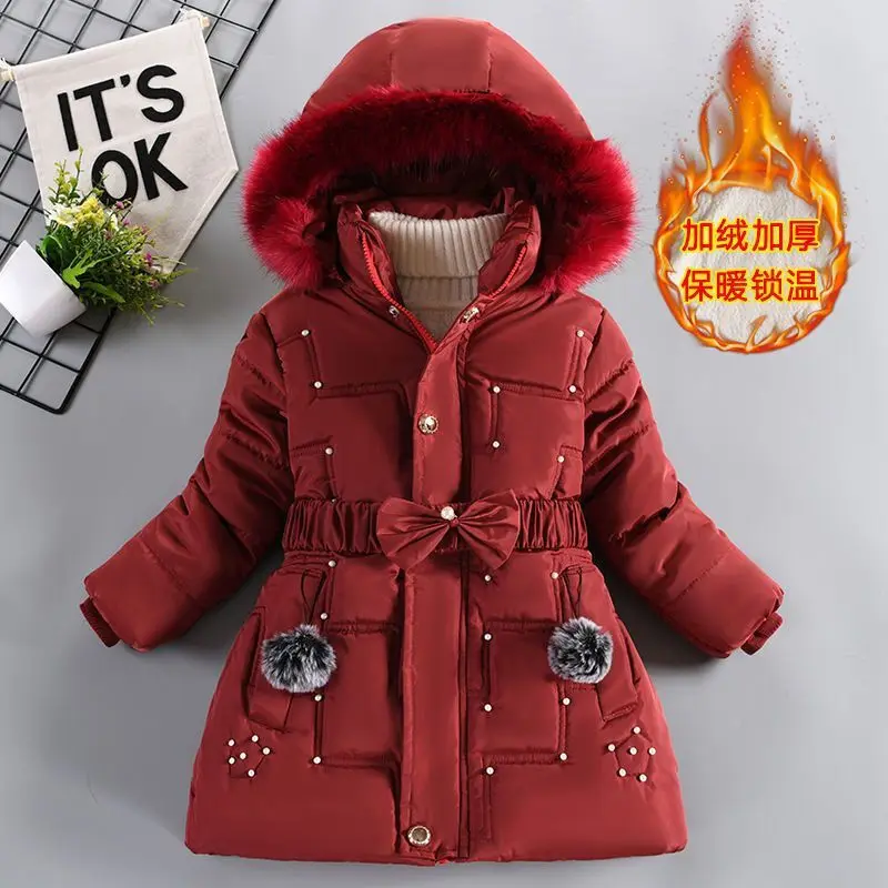 

2023 New Winter Teen Girls Jacket Keep Warm Fashion Fur Collar Hooded Children Outerwear Birthday Christmas Coat 4 6 8 10 12 Yrs