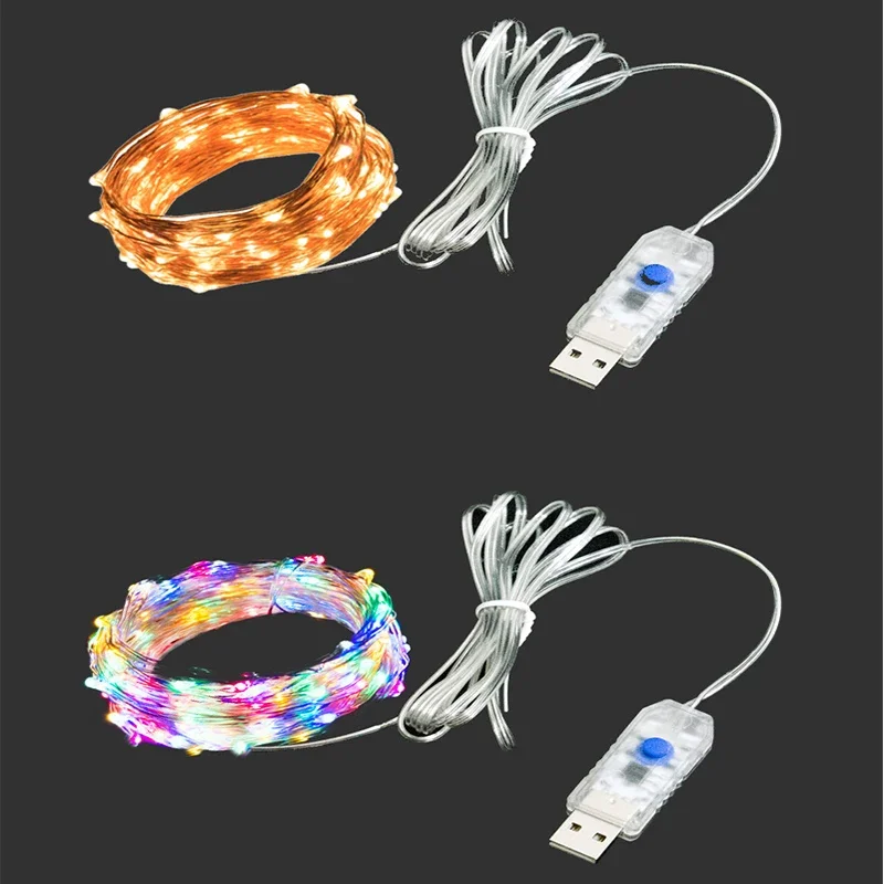 Cadena de luz minimalista con USB, luz de alambre de cobre con Control de voz a prueba de agua IP65, decoración de boda y fiesta de navidad