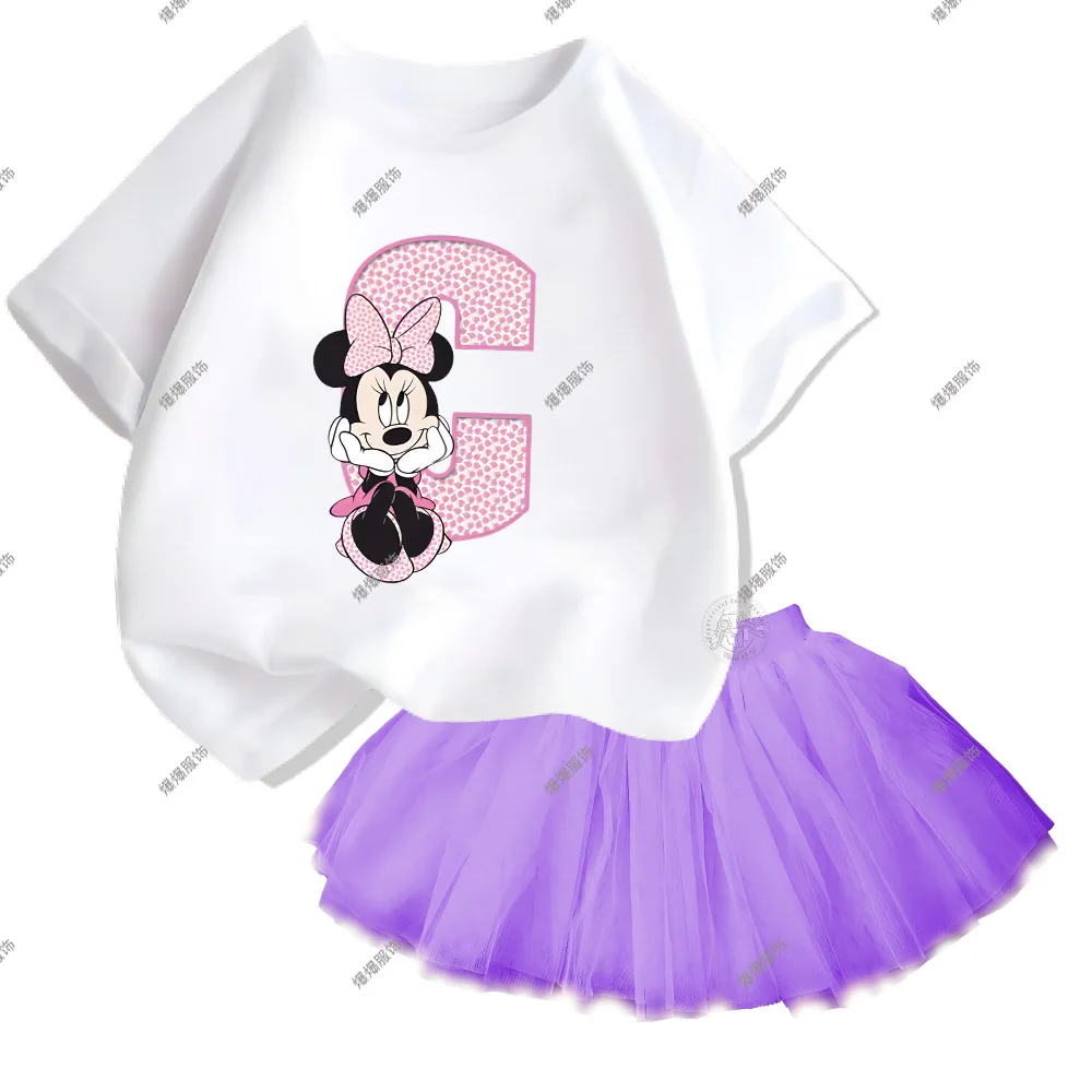 Summer Little Girl Clothing Cute Minnie T-shirt & Mesh Skirt two-piece stylish Mickey Mouse Kids clothing set 3-14 years old