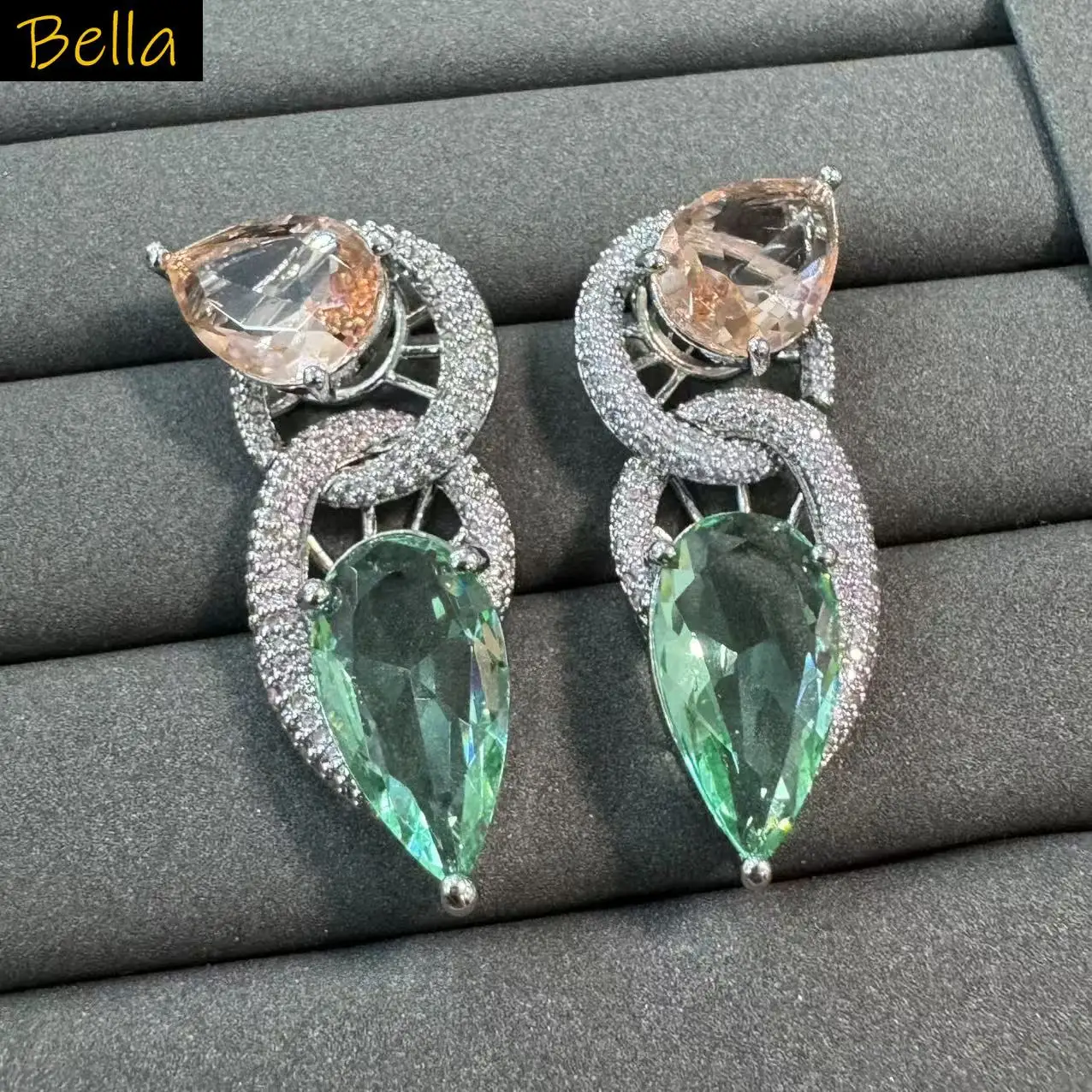 Teardrop Zircon Dangle Earrings for Women Red Green Clear Drop Earrings Elegant Wedding Evening Party Statement Jewelry Gift