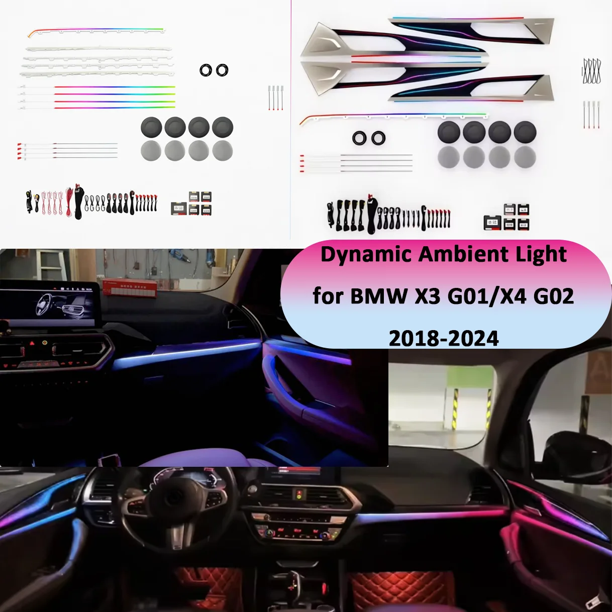 Ambient Light Kit For BMW X3 G01/G02 X4 2018-2024 Interior LED 64 Color Symphony Dynamic Atmosphere Lamp APP Control