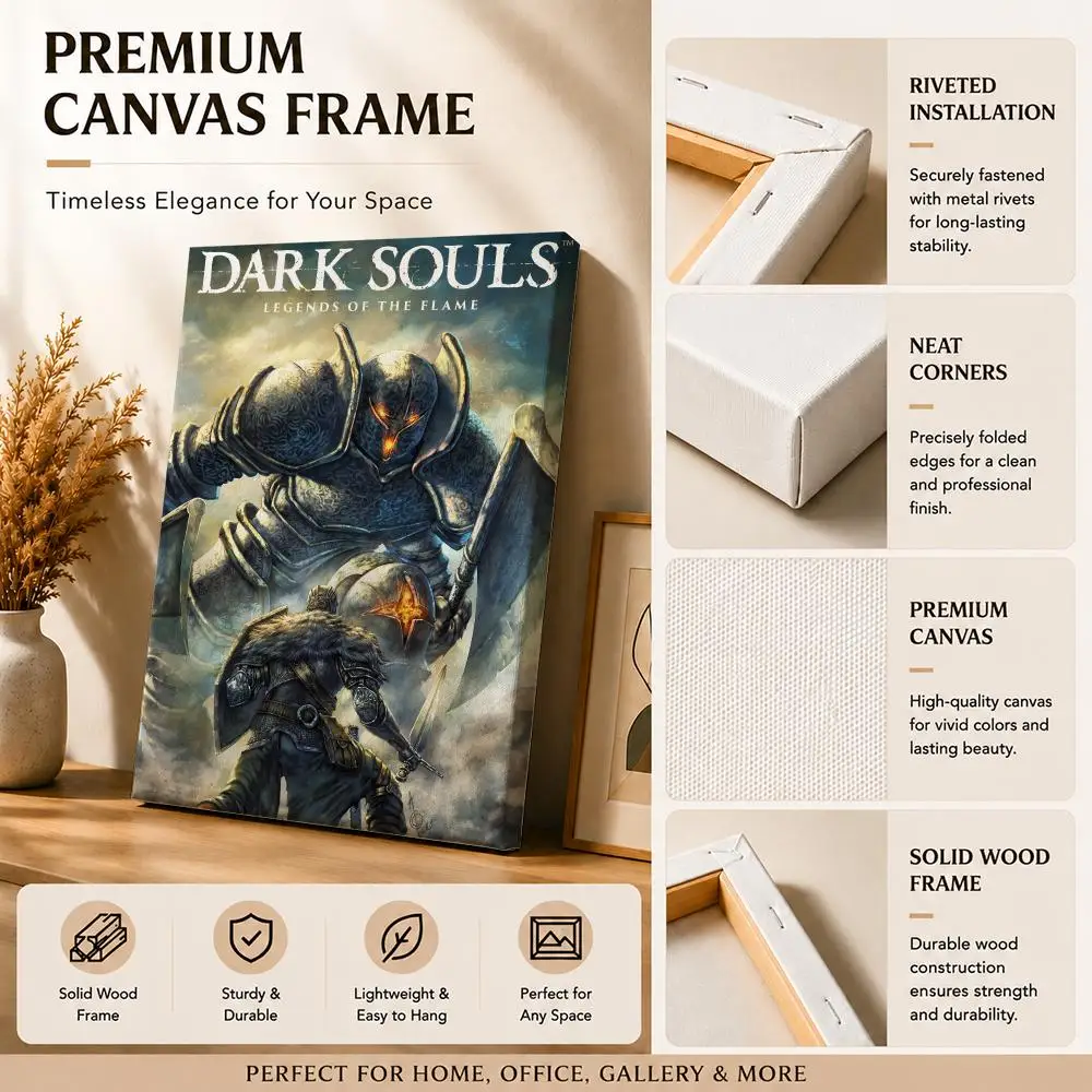 Dark Fantasy Game D-Dark Souls Framed Wall Painting Canvas Art Poster with Solid Wood Frame for Living Room Home Decor