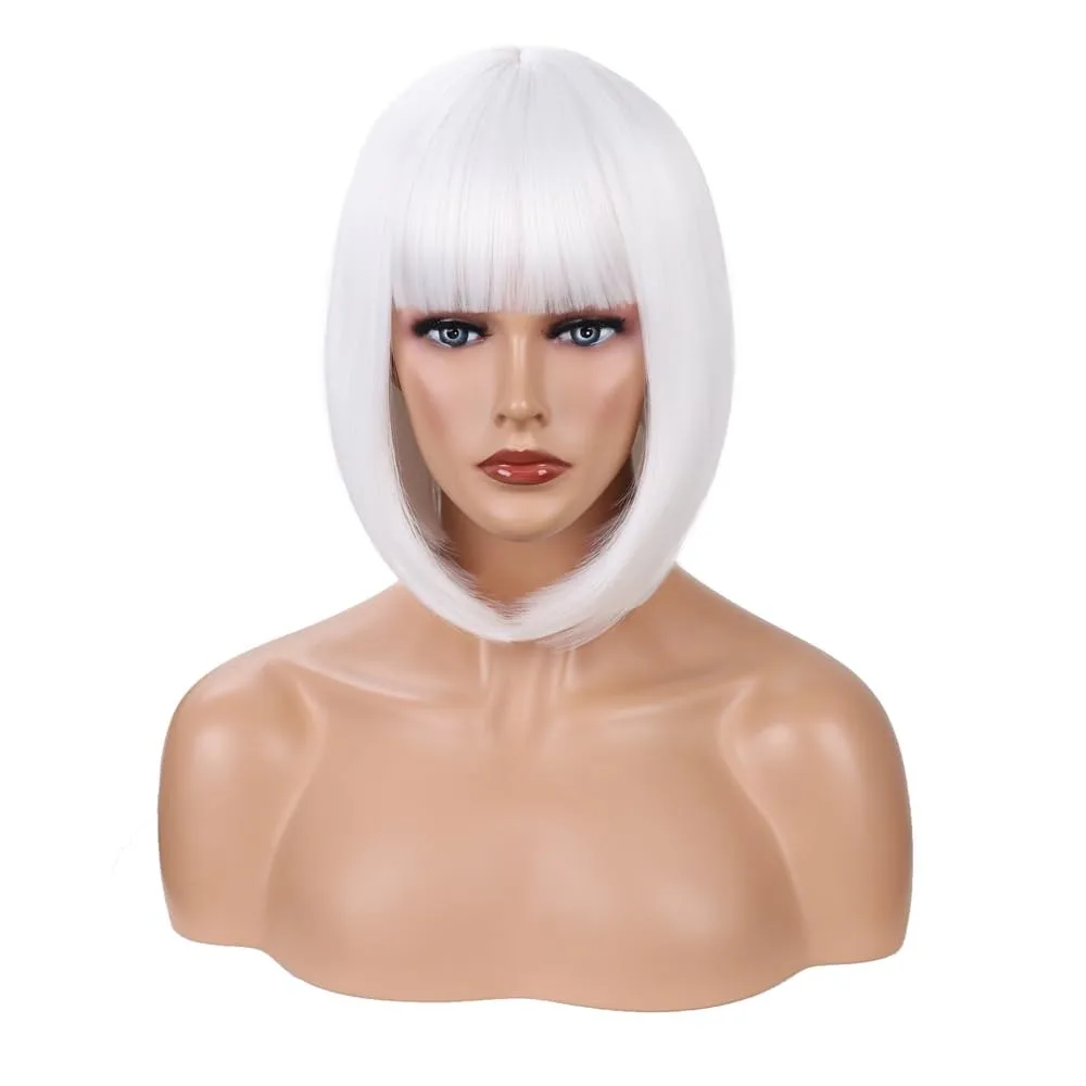 White bob hairstyle synthetic wig for party Halloween cosplay wig for role-playing daily high-temperature hairnet