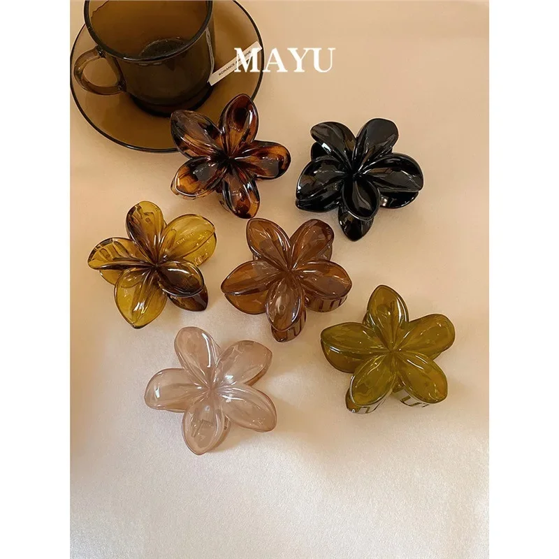 8cm/3.15in Women's Laser Mermaid Princess Flower Shaped Large-Size Brown Beige Lightweight Plastic Hair Clips Fashionable And