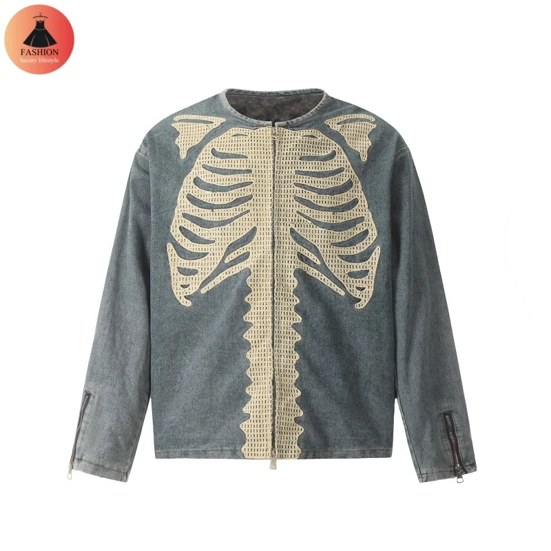 New Top Quality 1:1 24SSKAPITAL Fashion Vintage Denim Denim Heavy Duty Bone Embroidery Loose Mens Womens Jacket