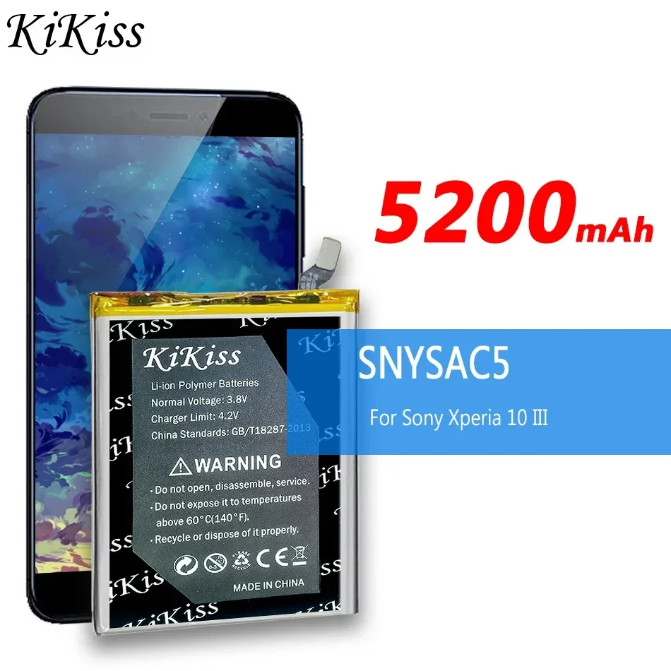 

Мощный аккумулятор KiKiss 5200 мАч SNYSAC5 для Sony Xperia 10 III 10III X10III SO-52B SOG04 XQ-BT52 A102SO XQ-BC52