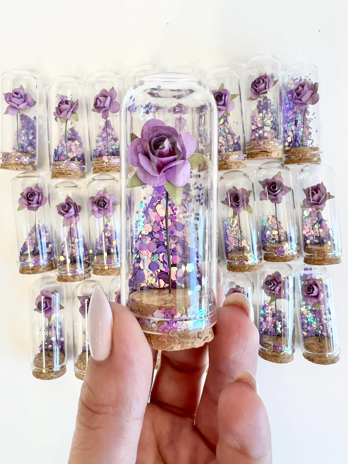 Lilac Wedding Favors for Guests, Beauty and the Best Party Favors, Glass Cloche Rose Dome, Bulk Wholesale Favors Souvenirs Promo