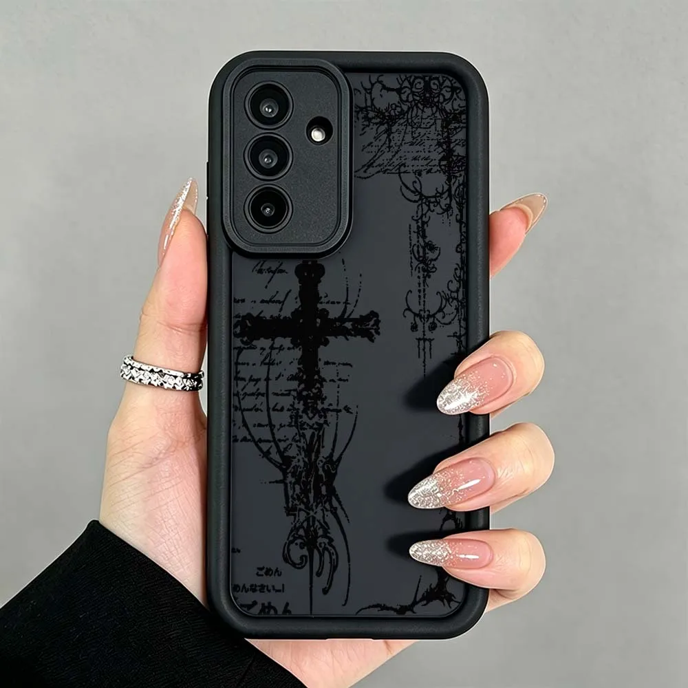Black Cross Pattern For Samsung Galaxy A71 A57 A56 A55 A54 A53 A52s A51 A40 A17 A16 A06 Eye Ladder Phone Case Cover