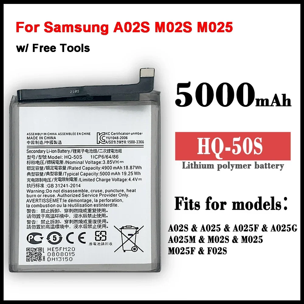 

5000mAh HQ-50S Replacement Battery For Samsung GALAXY A02S M02S M025 F02s Phone Battery 5000 mAh + Tools