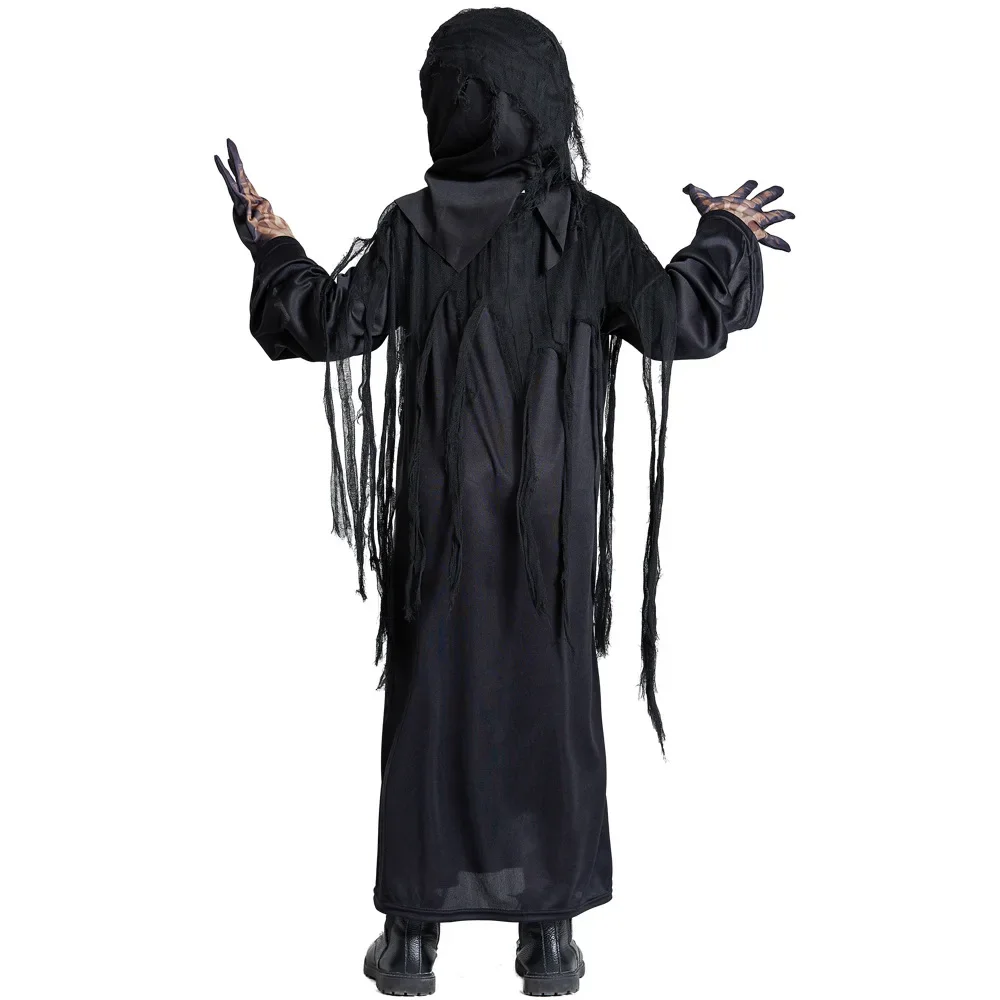 Assustador esqueleto fantasma cosplay robe para adultos e crianças monstro demônio diabo fantasma grim reaper menina menino homem traje de festa de halloween