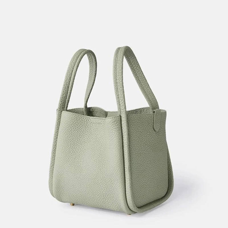 Fashion Women Pu Leather Handbag 2025 New Tide Versatile Solid Color Simple Large Capacity Lock Catch Bucket Bag Wristlet Wallet