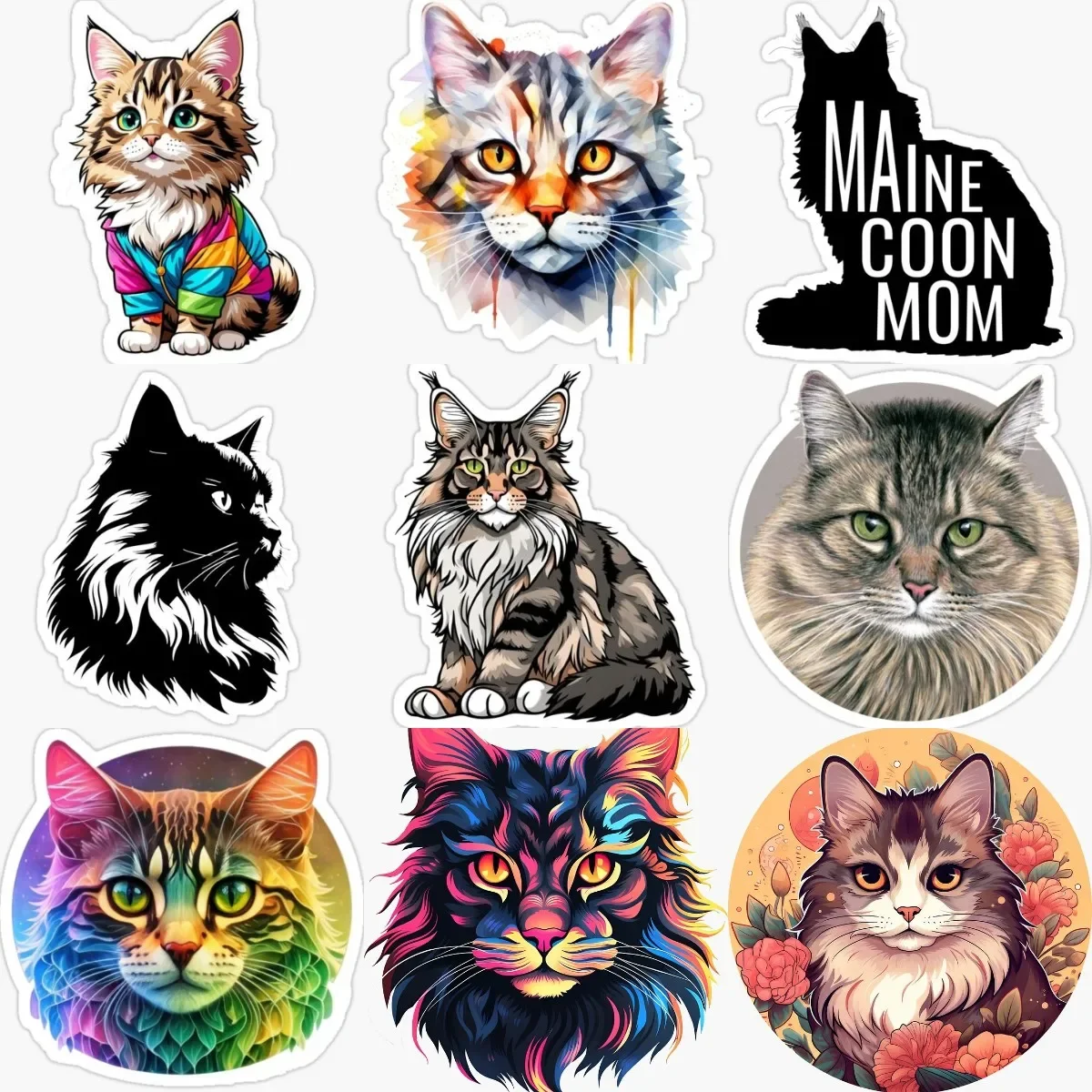 

Creative Color Maine Coon Cat Pets PVC Personalized Stickers for Decorate Car Van Bicycle Fridge Window Wall Decal Accessories