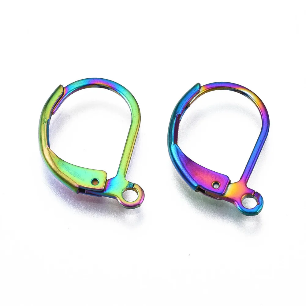 304 Stainless Steel Leverback Earring Findings Ear Wire Cadmium Free & Nickel Free & Lead Free Rainbow Color 16x10.5mm