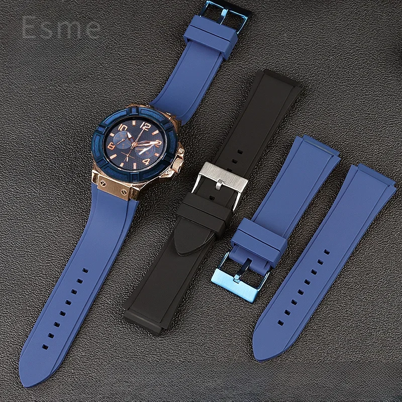 22mm High Quality Solid Stainless Steel Buckle Waterproof Silicone Watch Accessories for Guess W0247g3 W0040g3 W0040g7