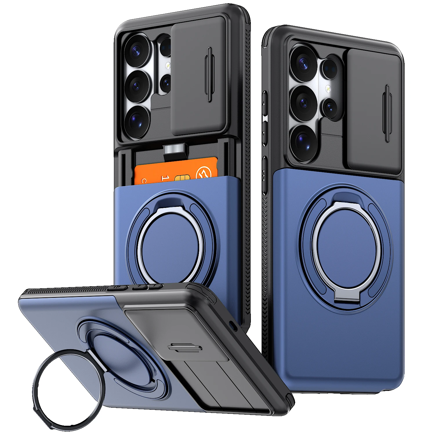 Magnetic Bracket Wallet Holder Phone Case for Samsung S26 S25 Plus S24 FE S23 S22 Ultra Slide Camera Protection Shockproof Cover