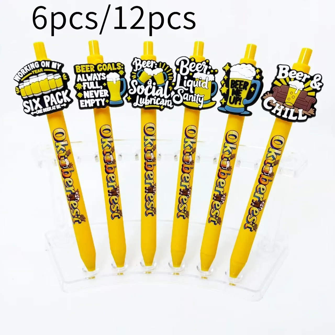 

6 шт./12 шт. шариковые ручки на тему Октоберфеста с пшеничным зерном и пивом, желтые бочки для ручек, подарочные ручки для студентов