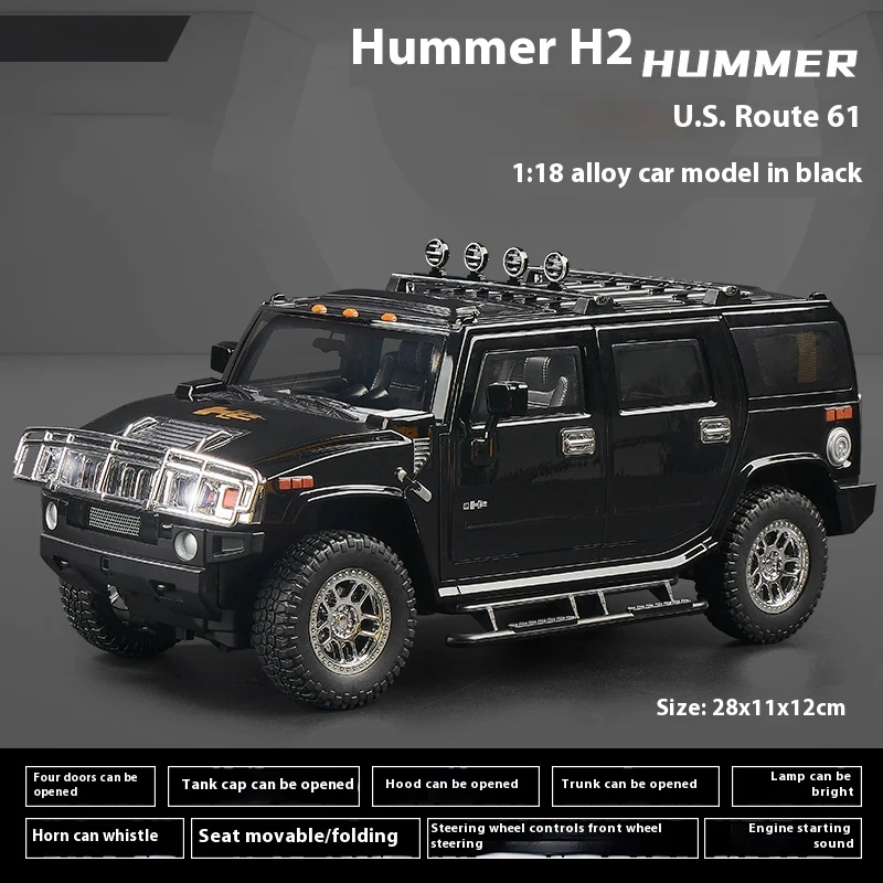 1:18 Hummer H2 Alloy Off Road Car Diecast Metal Model Sound And