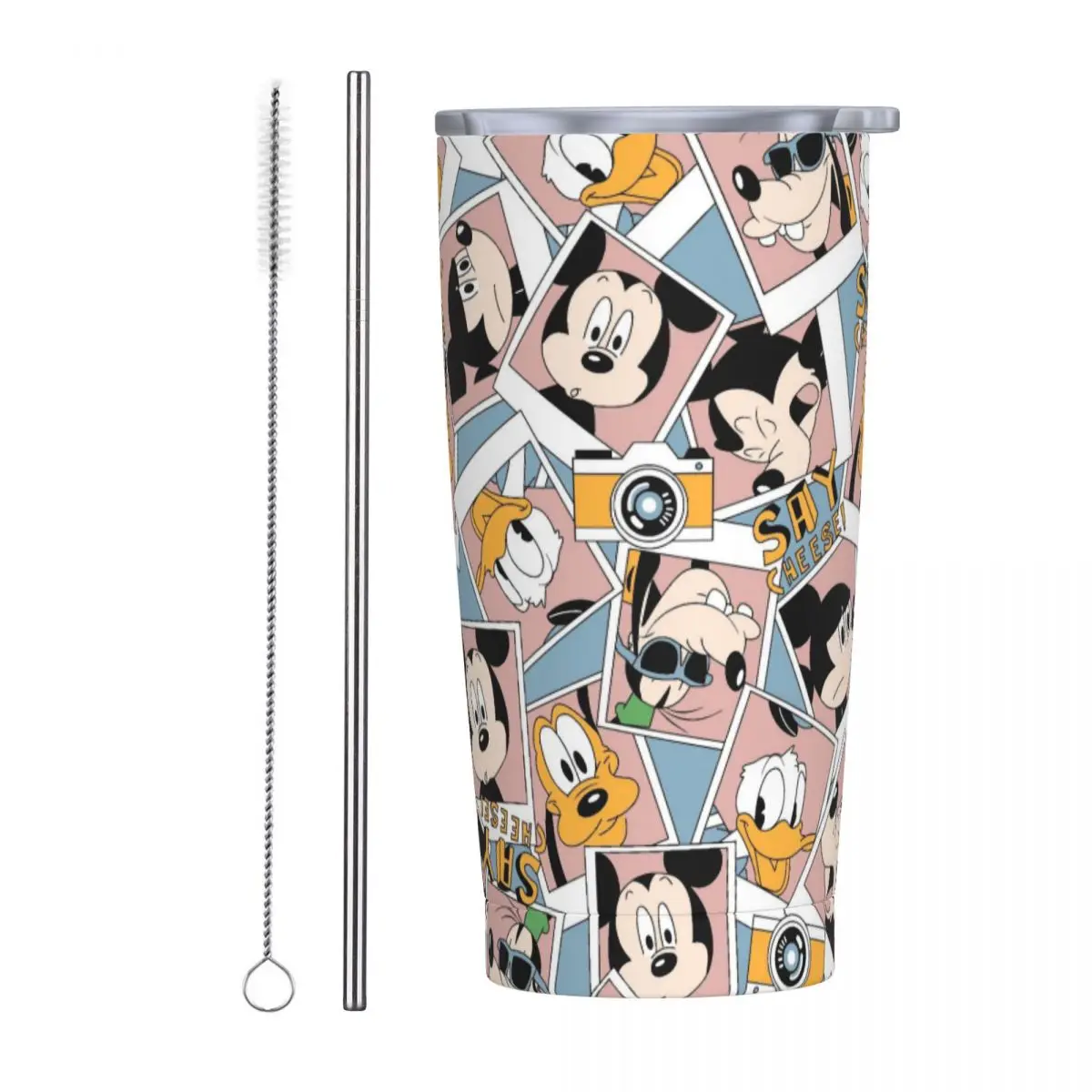 Vaso aislado de dibujos animados de Minnie Mickey Mouse con tapa de pajitas, taza térmica de acero inoxidable, tazas para botellas de oficina, hogar y coche