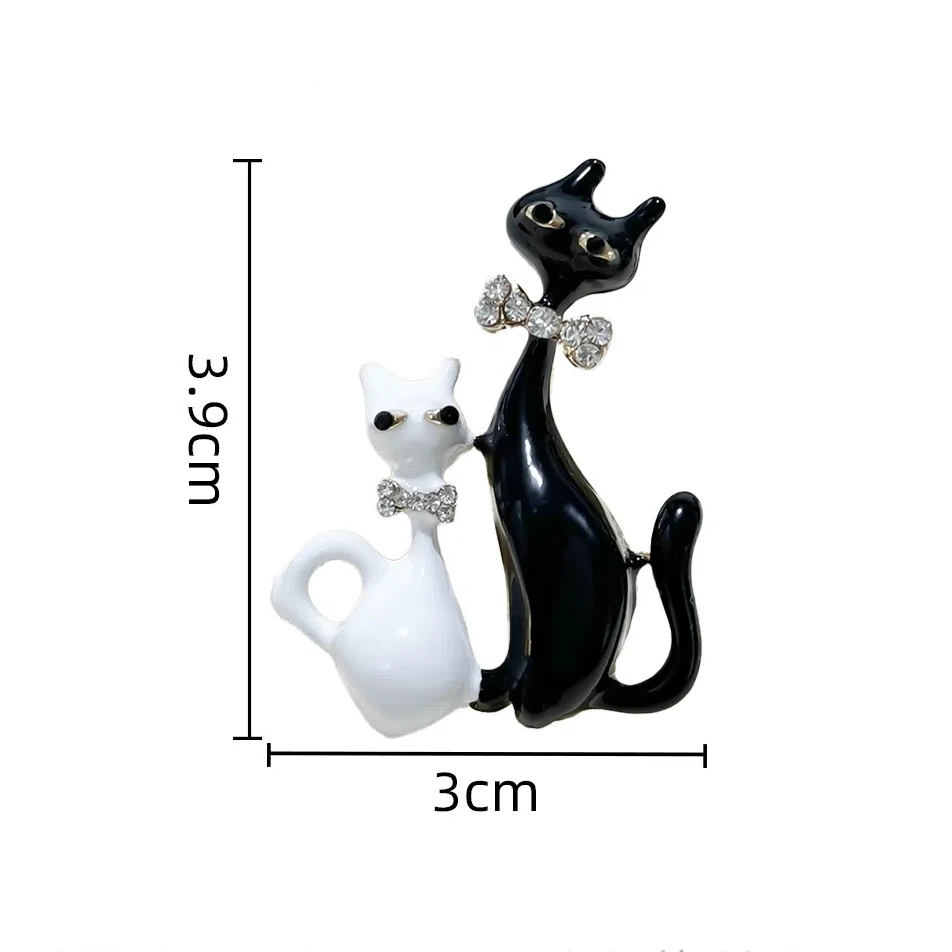 Cute White and Black Enamel Cat Brooches for Women Unisex Animal Combo Pins Office Party Casual Accessories Gifts