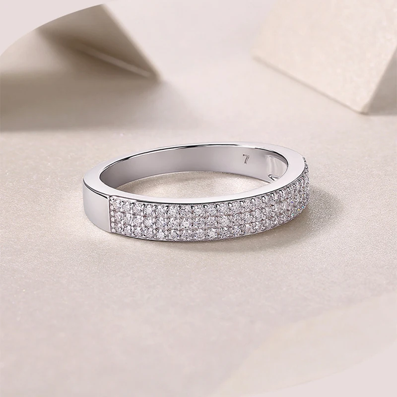 NeeTim All Moissanite Ring 925 Sterling Sliver with Gold Plated Eternity Band Lab Diamond Rings for Women Party Sparkling Jewely