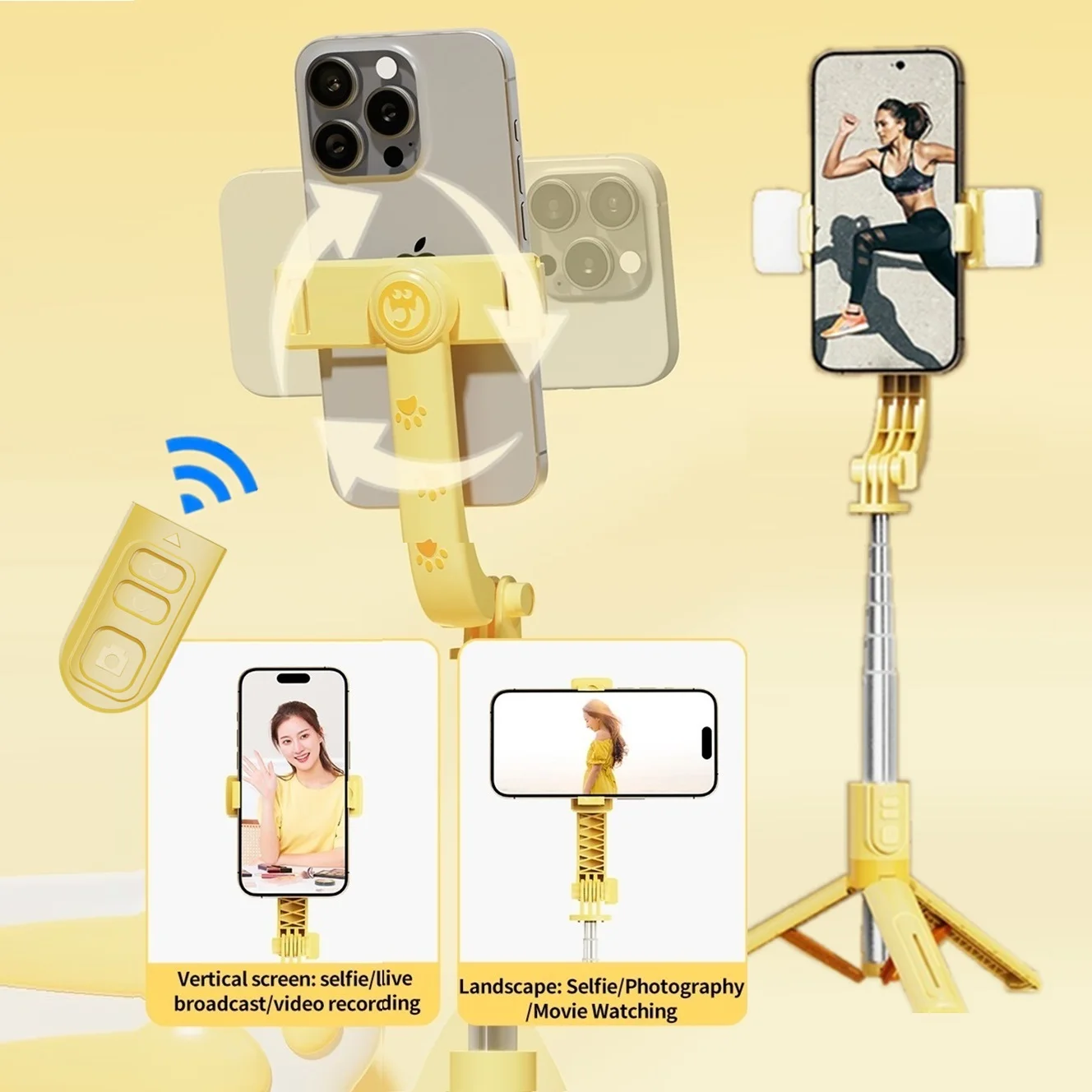 

360°Anti Shake Gimbal Stabilizer Foldable Bluetooth Selfie Stick Tripod For Mobile Smartphone Live Vertical Shooting Bracket