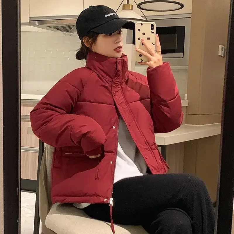 2023 Stand-up Collar Parkas Winter Puffer Jacket Women Quilted Thick Warm Loose Coats Korean Long Sleeve Single-breasted Coat