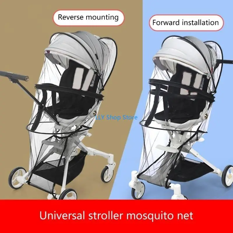 

T8UD Stroller Mosquito Net for Outdoor Baby Bassinet Anti-Bug Mesh Cover Breathable Pram Insect Netting Pushchair Accessory