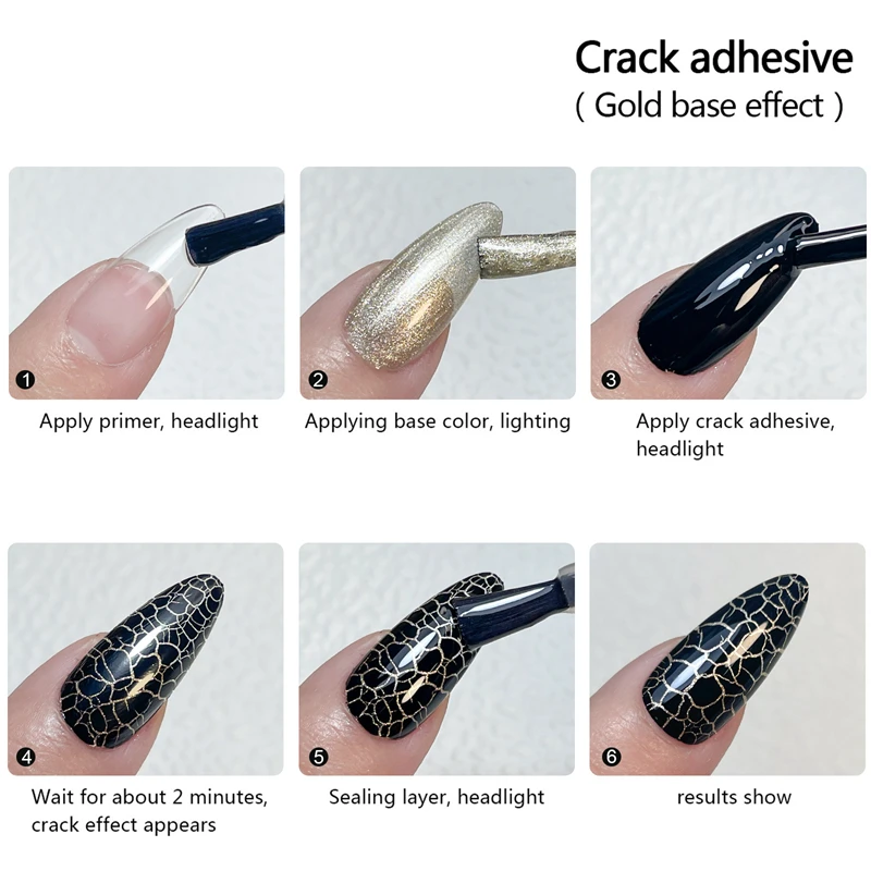 7ml Crackle Gel Nail Polish Set Cracking Nail Lacquer Quick Dry Nail Art Varnish Hybrid Semi Permanent Soak Off Base Top Coat