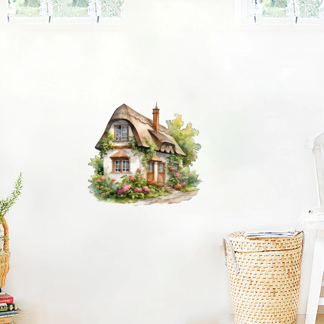 Three Ratels QL126 Watercolor rural wooden house cartoon art wall stickers for home decoration