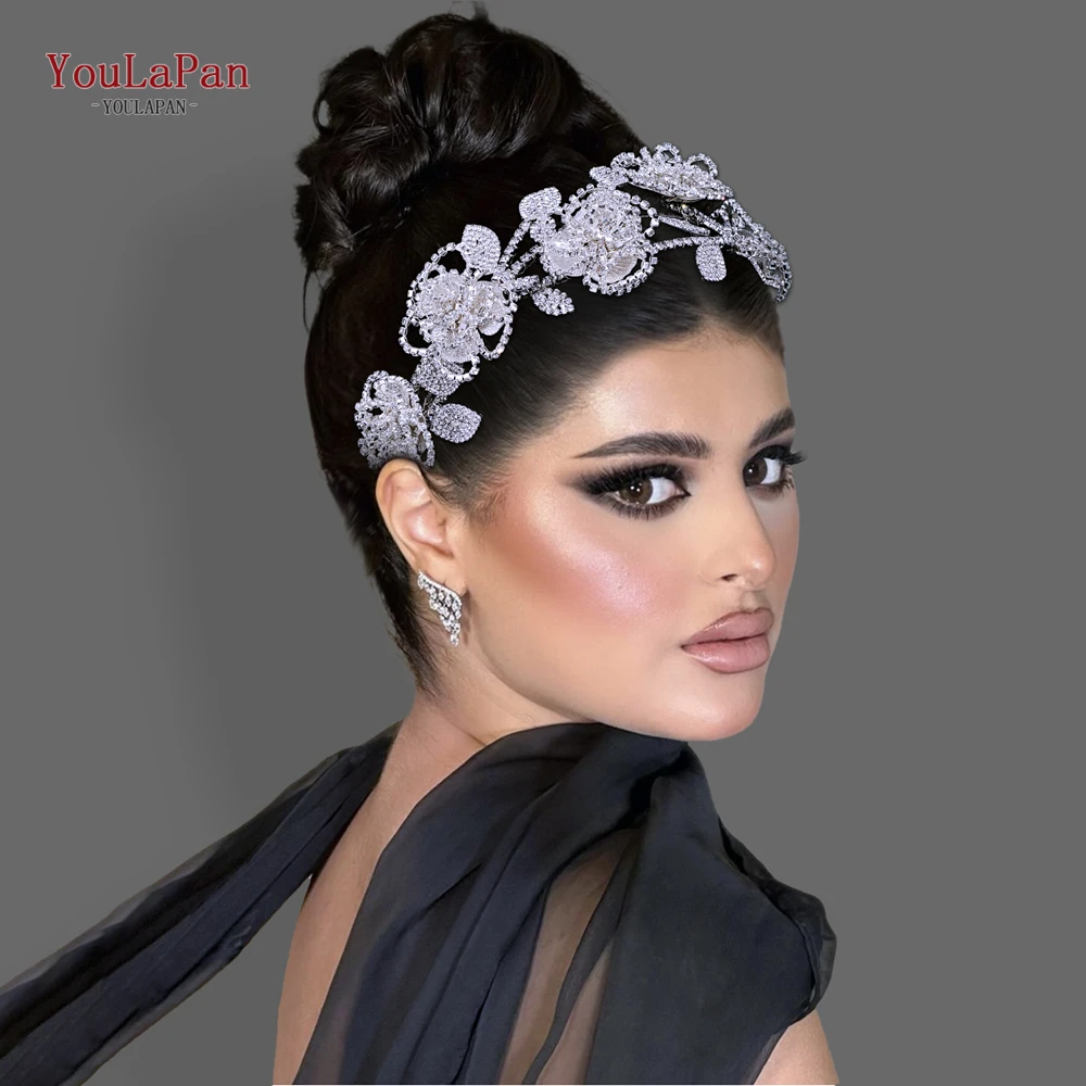 YouLaPan Elegant Wedding Headband Handmade Rhinestone Flower Hair Hoop Ornaments Shiny Honeysuckle Bride Party Headpiece HP711