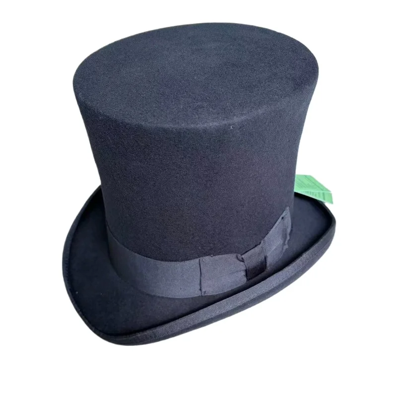 Vintage 23cm High Wool Felt Top Hat Abraham Lincoln Hat Black Magician Costume Hat Detective Topper Party Wedding Gentleman Cap