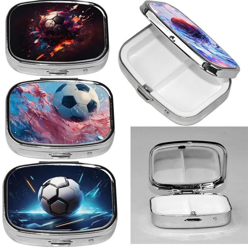 

soccer pill box cell portable pill box pocket or purse decorated with metal medicine vitamin travel unique gift