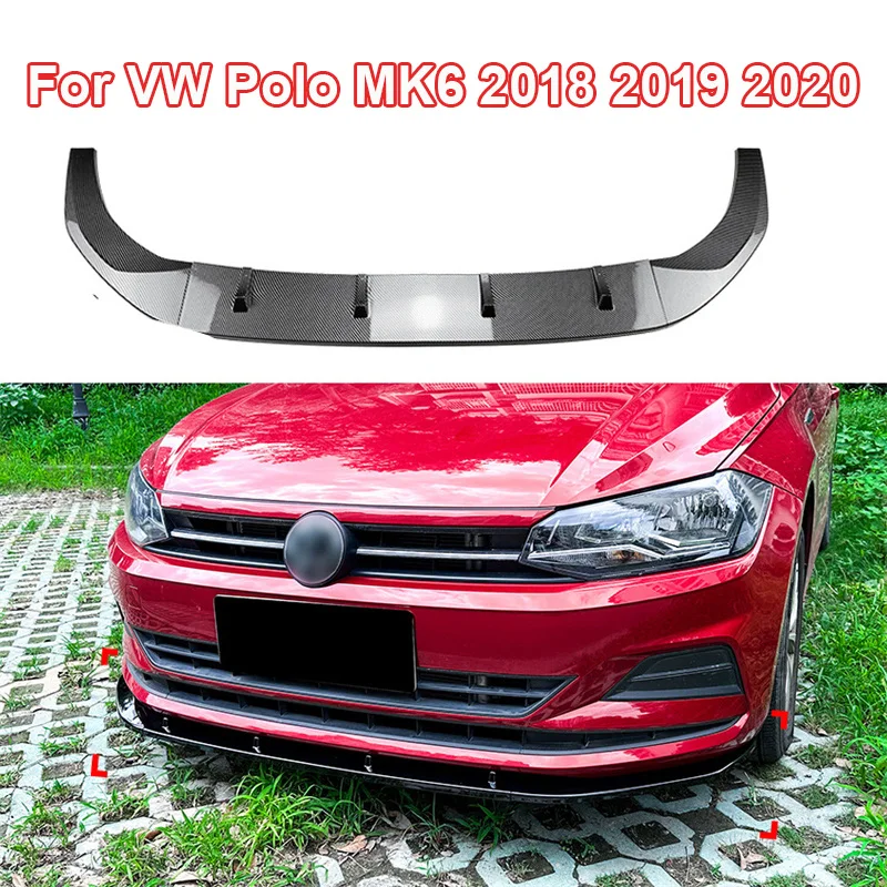 

GLOSS BLACK For VW Polo MK6 2018 2019 2020 Car Front Bumper Lip Spoiler Diffuser Splitters Body Kit Aprons Cover Guard Trim