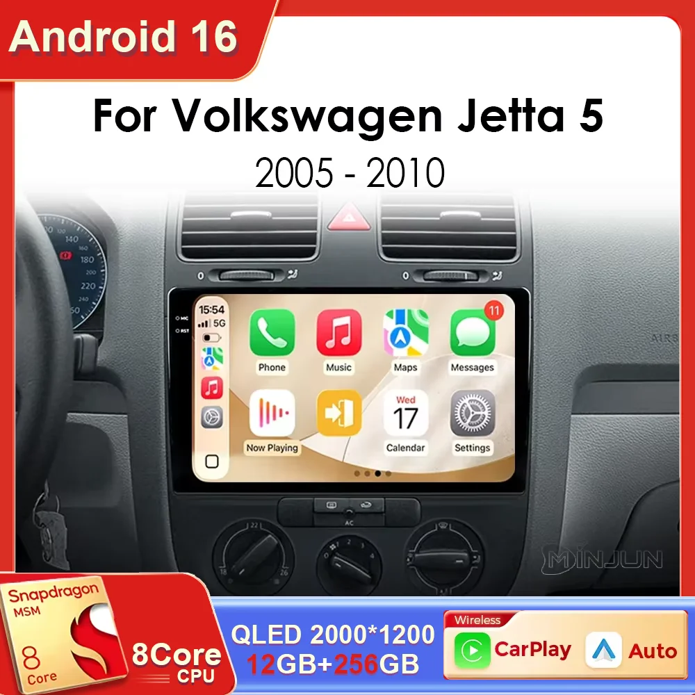 Radio Multimedia para Auto con Android 16 para Volkswagen VW Jetta 5/Bora/Sagitar/Golf 5/Vento 2005 2006 2007 2008-2010, Reproductor con Carplay