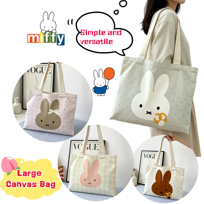 Miffy Rabbit Large Capacity Single-Shoulder Canvas Storage Bag Ins High-Value Creative Cartoon Cute All-Match Commuter Tote Bag