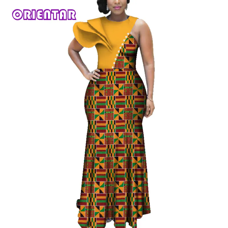 African Dresses for Women African Wax Print Bazin Riche Dashiki Dress Lady Elegant Wedding Party Long Maxi Dress WY3619 image 3