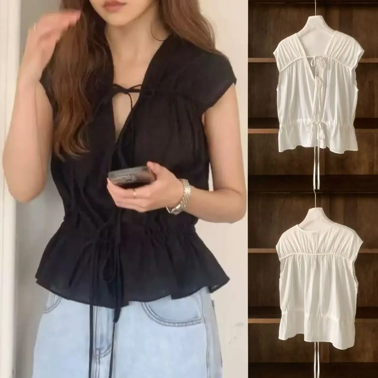 

Регулируемый жилет с V-образным вырезом для женщин, лето 2025, модный, для повседневной носки, дышащий, тонкий, однотонный