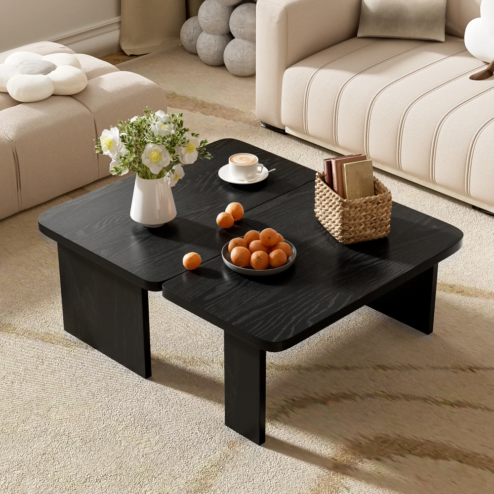 Minimalist Coffee Table Set, Rectangle Coffee Table with Splicing Design, Multifunctional Combination Table for Living Room