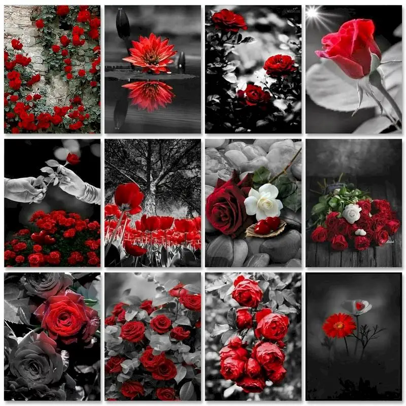 

GATYZTORY Modern Painting By Numbers On Canvas Red Rose Coloring By Numbers Wall Art Picture Drawing Paint Kit Hadicrafts