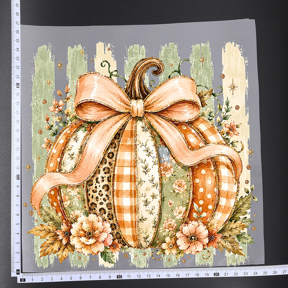 25cm Fine Fall Pumpkin Harvest Season Iron On Heat Transfer Sticker DTF Iron On Transfer Patches For Clothes T-shirt Applique