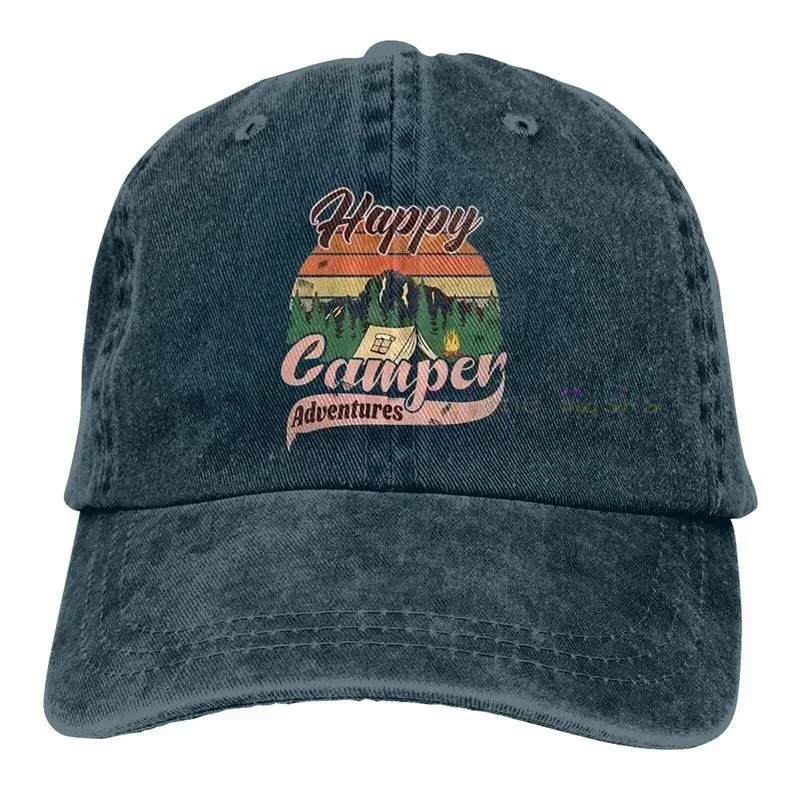 Happy Camper Hat,Adjustable Baseball Caps,Classic Sports Ball Hat Gift for Women Men,Distressed Denim Dad Hat for Camping