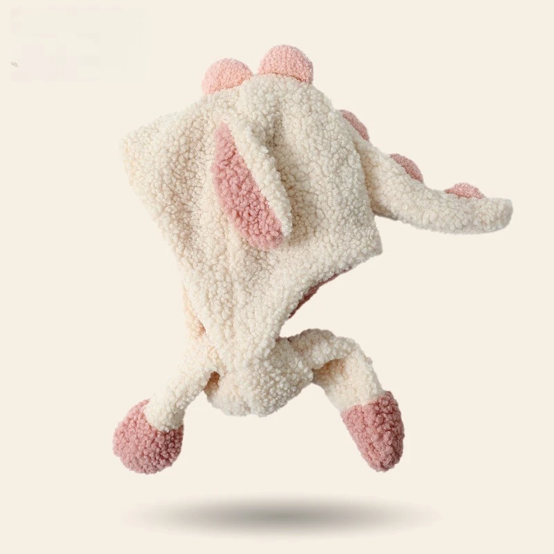 

Милая шапка с универсальным осенне-зимним зимним шарфом, интегрированным теплым шарфом-перчатками для верховой езды, ветрозащитным динозавром