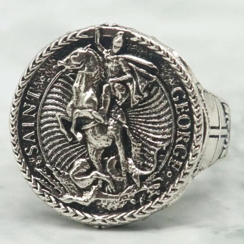 Buy 4 Get 1 Free Saint George’s spear pierces the dragon’s scales freezing their eternal struggle upon the Mens ring’s face