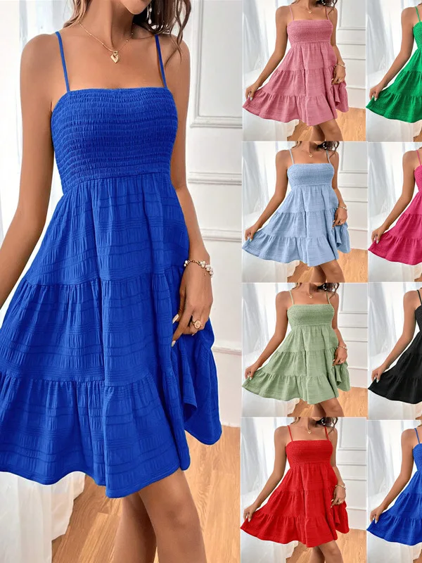 Vielseitiger, strukturierter Damen-Rock in Dr. Pure Color mit hoher Taille und One-Shoulder-Träger, Frühlingsfaion-Polyesterstoff
