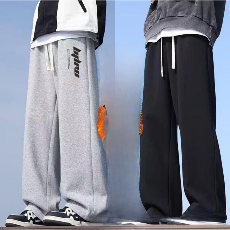 

Trendy Men's Loose Fit Fce Lined Straight Leg Pants Casual Autumn Winter Warm Faionable All-Match Comfortable Leisure Tr...