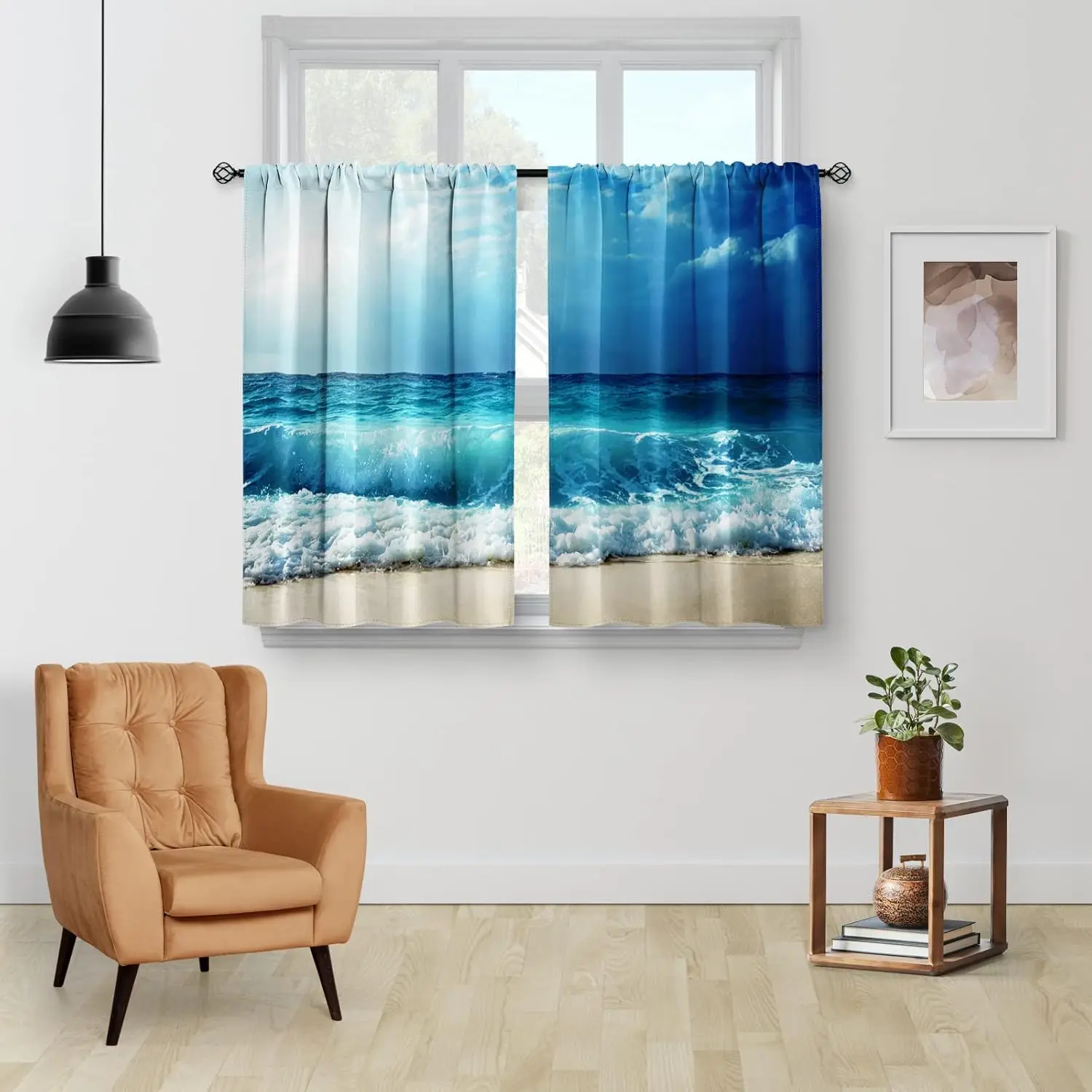 Beach Ocean Sea Kitchen Curtains Country Short Cafe Tier Curtains Decor for Living Dining Bathroom Room Summer Seascape Hawaiian