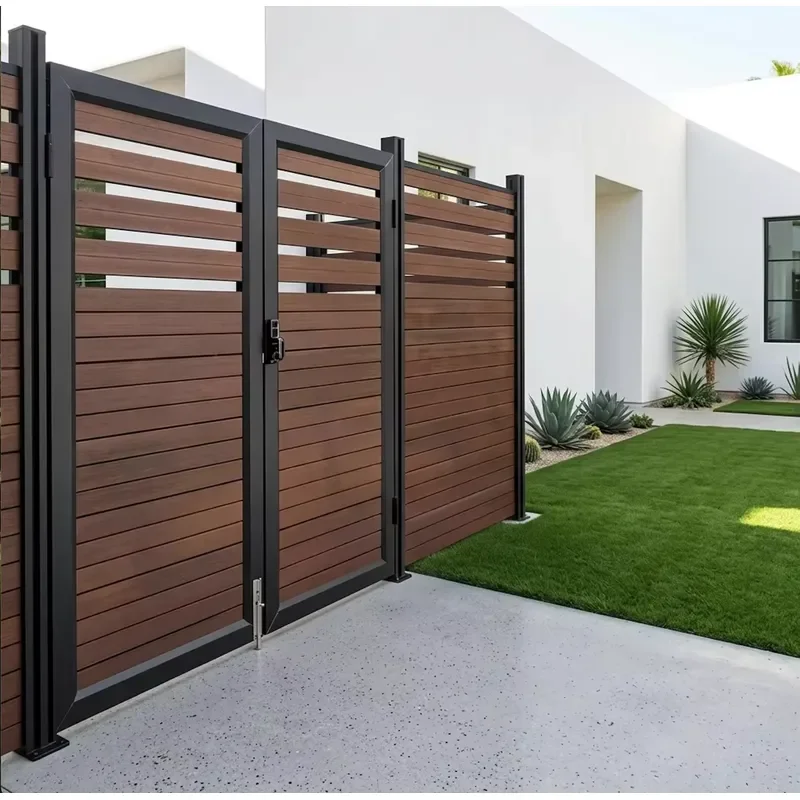 Sturdy Waterproof WPC Fence Gate with Aluminum Frame Windproof Modern Garden Gates for Villa Security Privacy