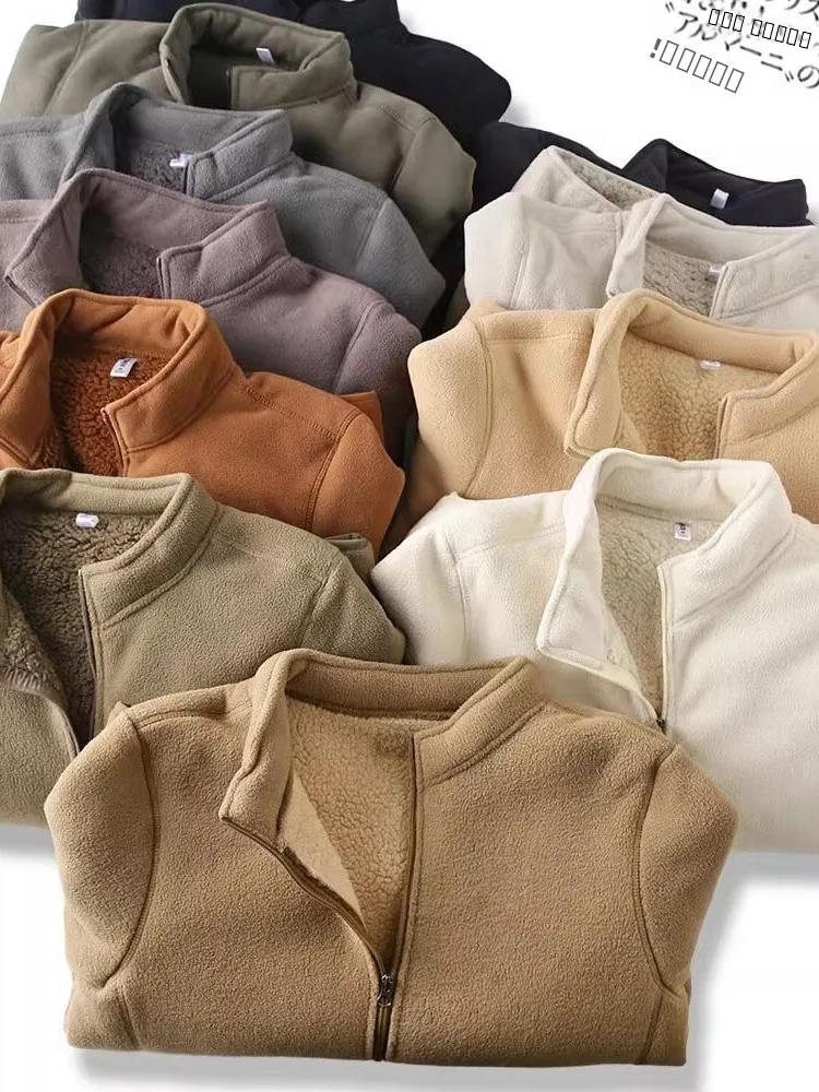 

Утепленное мужское пальто из искусственной овчины с двойным слоем, воротником-стойкой, теплым флисовым утеплителем, модным городским дизайном и длинными рукавами